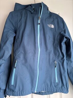 The North Face Women's Slate Blue Hooded Softshell Jacket with Light Blue Trim